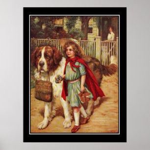 Vintageaffisch med labradorhund och flicka poster