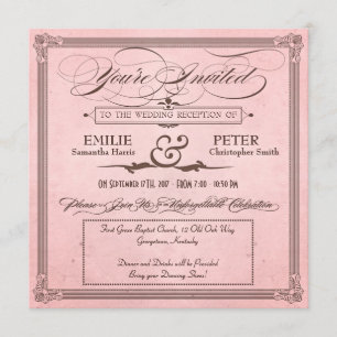 Vintageaffisch Rosa & Brun Mottagning Endast Inbjudningar