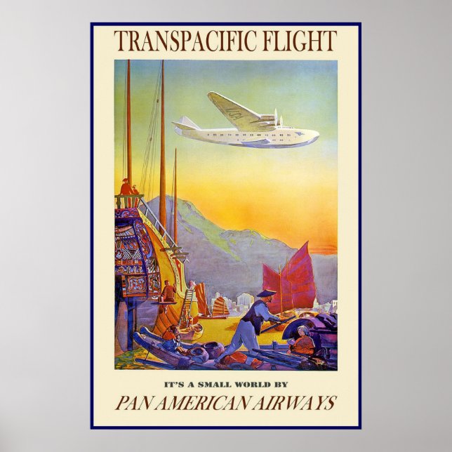 Vintageaffisch tryck Transpacific Flight Airways (Framsidan)