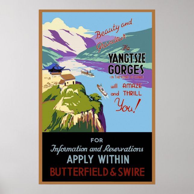 Vintageaffisch Yangtszeflodens dalgång River Poster (Framsidan)