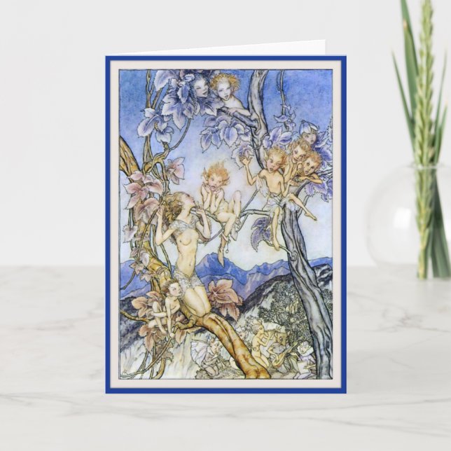 Vintageälva & älvabarn - hälsningkort kort (Framsida)