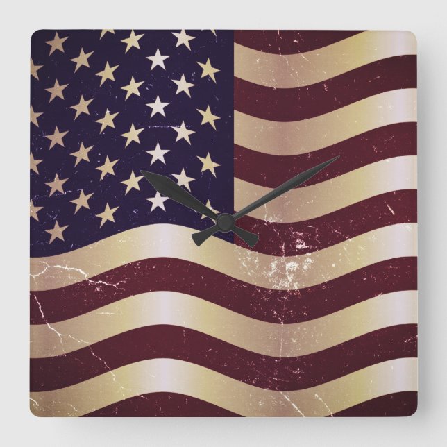 Vintageamerikanska flaggan 2 fyrkantig klocka (Framsida)