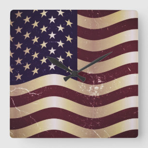 Vintageamerikanska flaggan 2 fyrkantig klocka