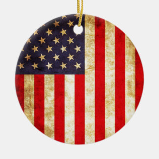 Vintageamerikanska flaggan julgransprydnad keramik