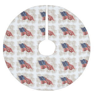 VintageamerikanUSA flagga och Juli 4th Julgransmatta Borstad Polyester