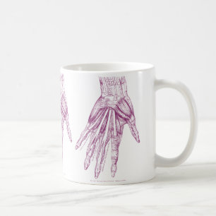 Vintageanatomiteckningen räcker purpurfärgade kaffemugg