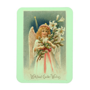 Vintageängel med liljapåsk magnet