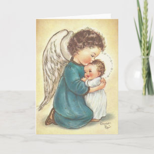 Vintageängel och babyJesus julkort Helgkort