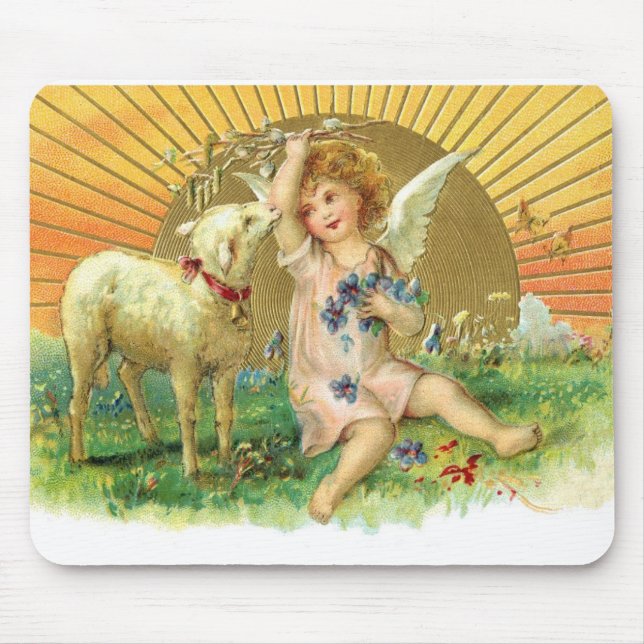VintageängelCherub med lamben Musmatta (Framsidan)