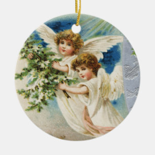 Vintageängelprydnad Julgransprydnad Keramik