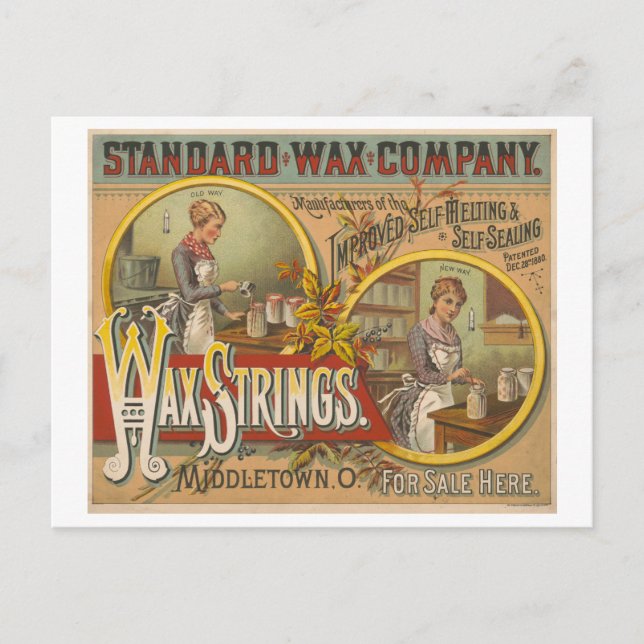 Vintageannonsering för Standard Wax Strings Vykort (Framsida)