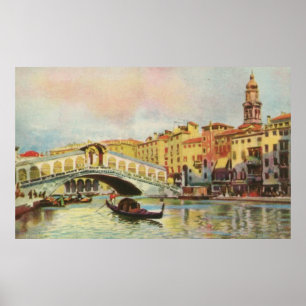 Vintageaquarellen Venedig Rialto överbryggar Poster