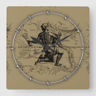VintageAquariuskonstellation vid Hevelius 1690 Fyrkantig Klocka