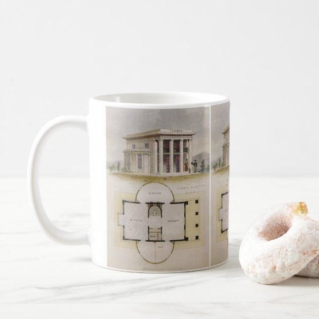 Vintagearkitektur, golvplan och grekisk villa kaffemugg (Med munk)