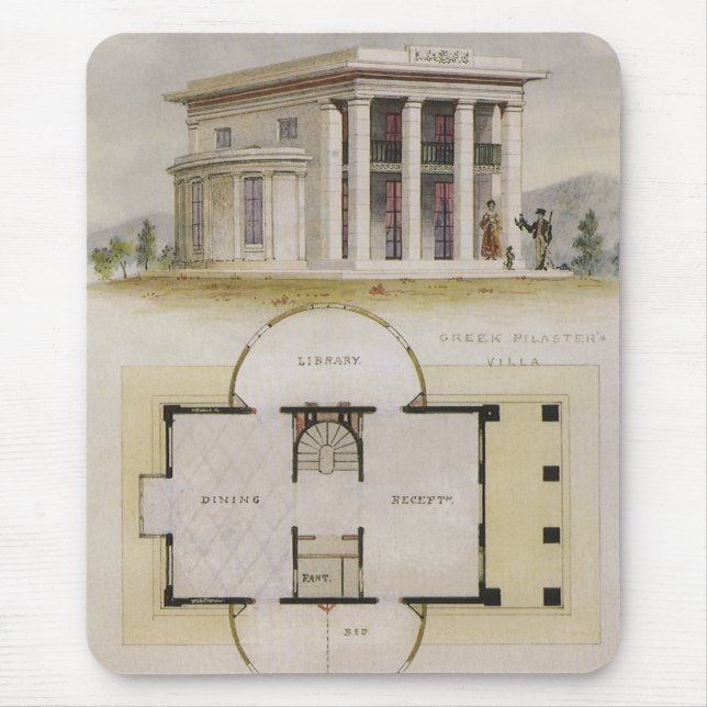 Vintagearkitektur, golvplan och grekisk villa musmatta (Framsidan)