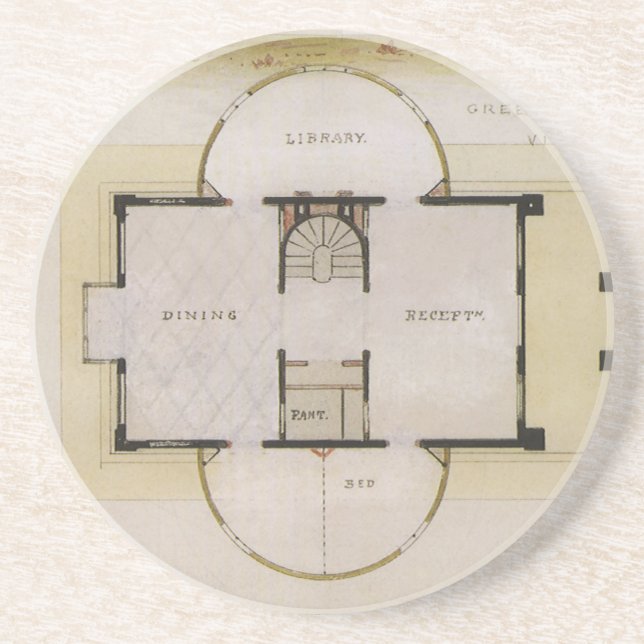 Vintagearkitektur, golvplan och grekisk villa underlägg sandsten (Framsidan)