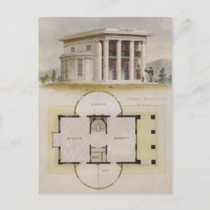 Vintagearkitektur, golvplan och grekisk villa vykort
