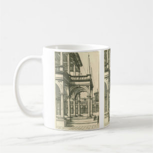 Vintagearkitektur, romansk innergård med kolonner kaffemugg