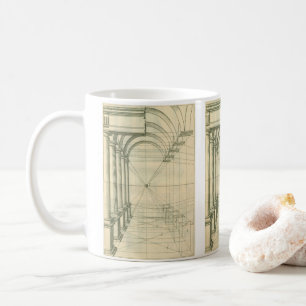 Vintagearkitektur, valv pelare perspektiv kaffemugg