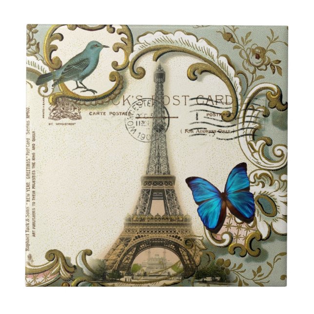 vintageart nouveaublått virvlar runt det paris kakelplatta (Framsidan)