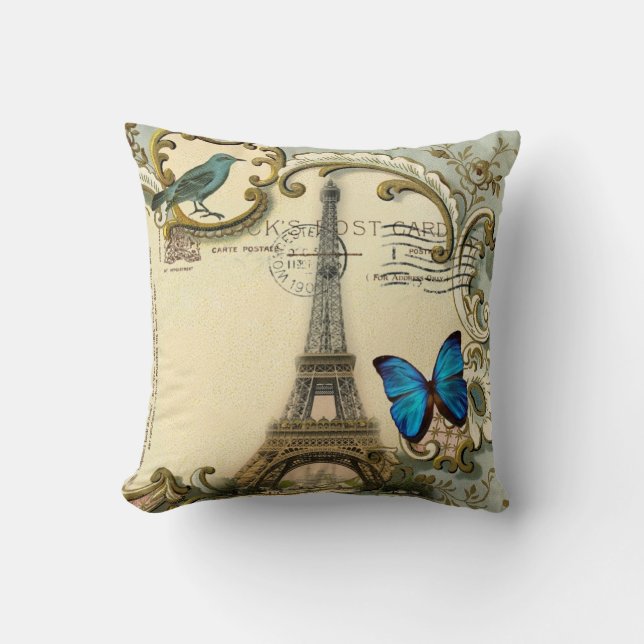 vintageart nouveaublått virvlar runt det paris kudde (Framsida)