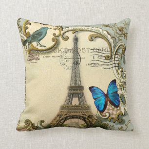vintageart nouveaublått virvlar runt det paris kudde