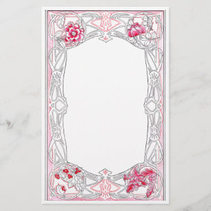 Vintageart nouveauram med löv & blommor brevpapper