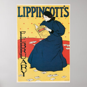 Vintageart nouveautidskriften täcker Februari Poster