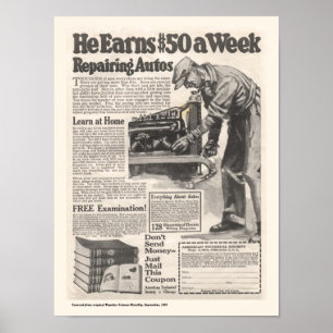 Vintageautomatiskn reparerar annonsaffischen poster