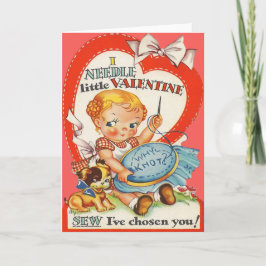 Vintagebaby & valp som gör Needlepointvalentinen Helgkort