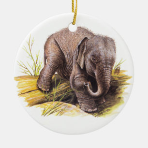 Vintagebabyelefant Julgransprydnad Keramik