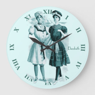 Vintagebaddräkter som badar modeturkos, tar tid på stor klocka