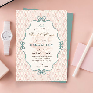 Vintagebåge pastellblå rosa BRÖLLopsfest Inbjudningar