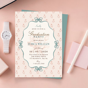 Vintagebåge pastellblå rosa examen inbjudningar