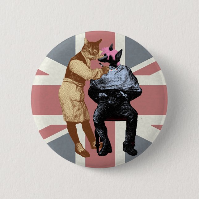 Vintagebarberarekatt och hund knapp (Framsida)
