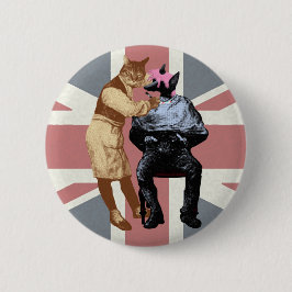 Vintagebarberarekatt och hund knapp