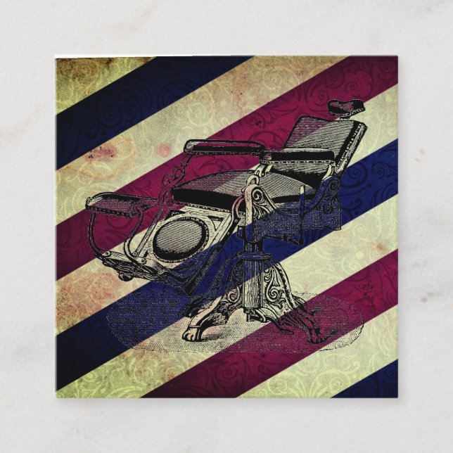 Vintagebarberarestol/barberarerandMatte Fyrkantigt Visitkort (Framsida)