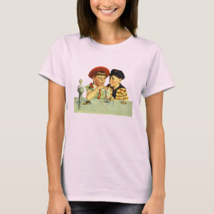 Vintagebarn, pojke och flicka delar en milkshake tee shirt
