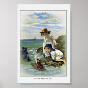 Vintagebarn satte dockan till havet poster