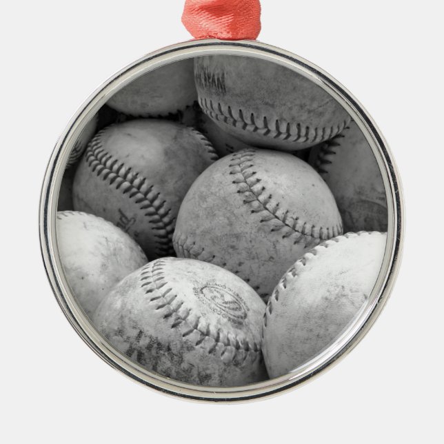 Vintagebaseball i svartvitt julgransprydnad metall (Framsidan)