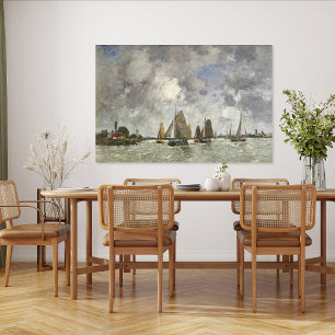 Vintagebåtar på Meuse Landskapsmålning Poster
