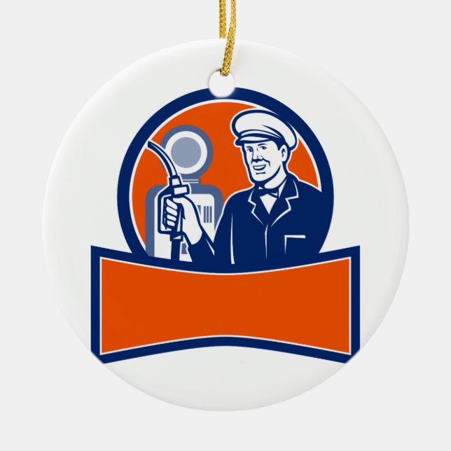 Vintagebensinstationdeltagare cirklar Retro Julgransprydnad Keramik (Framsidan)