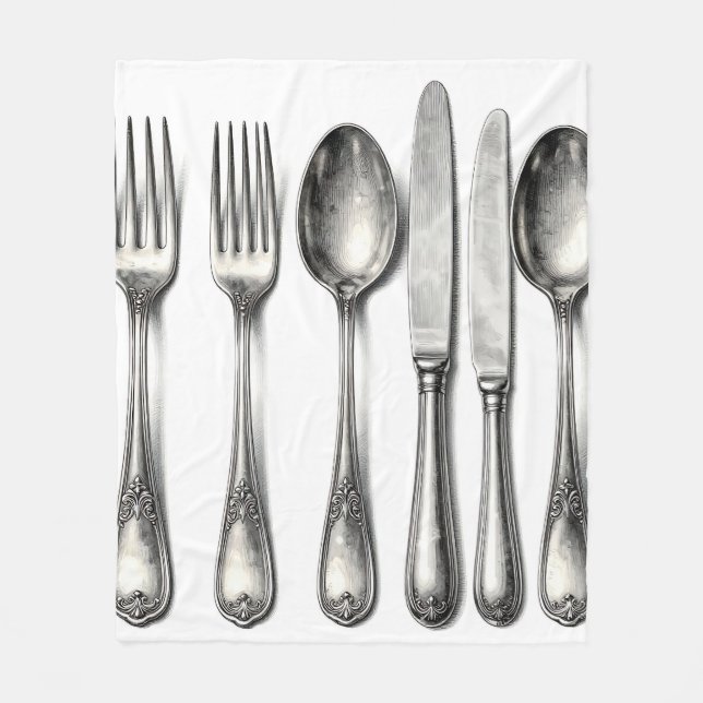 Vintagebestick Antik Silverbestickning Köket  Fleecefilt (Framsidan)