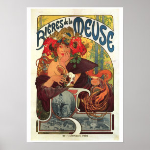 VintageBieres de la Meuse av Alphonse Mucha Poster