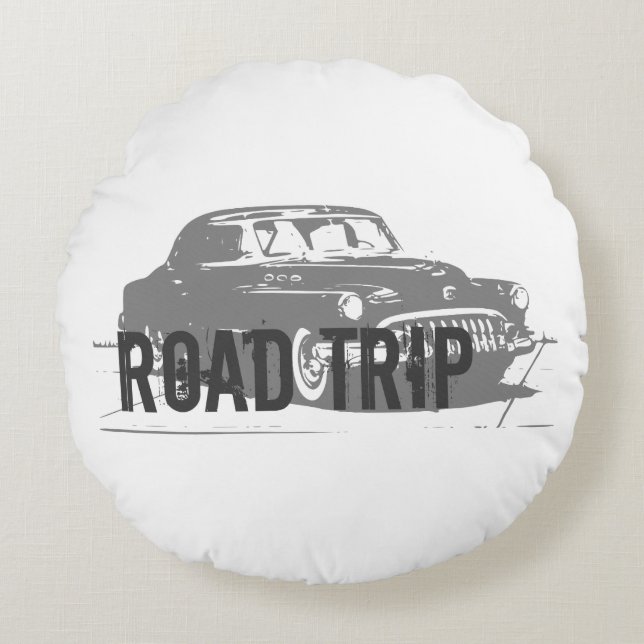 Vintagebil för road trip rund kudde (Framsidan)