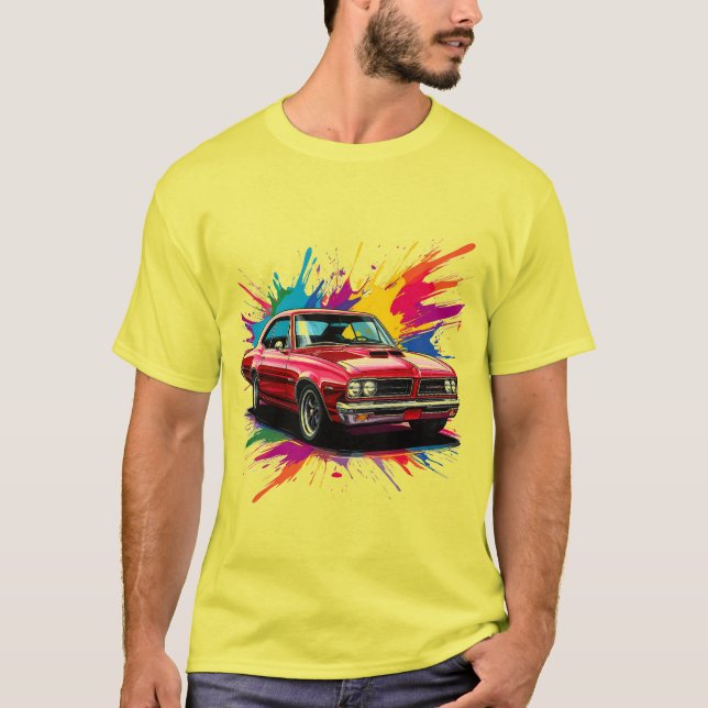 Vintagebil med färgglada färgsprut t shirt (Framsida)