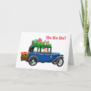 Vintagebil med tomte julkort kort