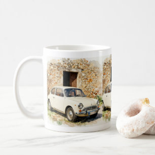 Vintagebil vid stenhus kaffemugg