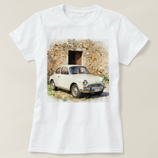 Vintagebil vid stenhus t shirt (Design framsida)