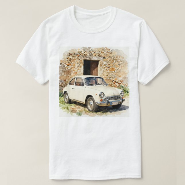 Vintagebil vid stenhus t shirt (Design framsida)